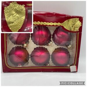 Vintage Victoria Collection‎ 6 Ornaments Christmas Glass Red Made In USA 2 1/2"
